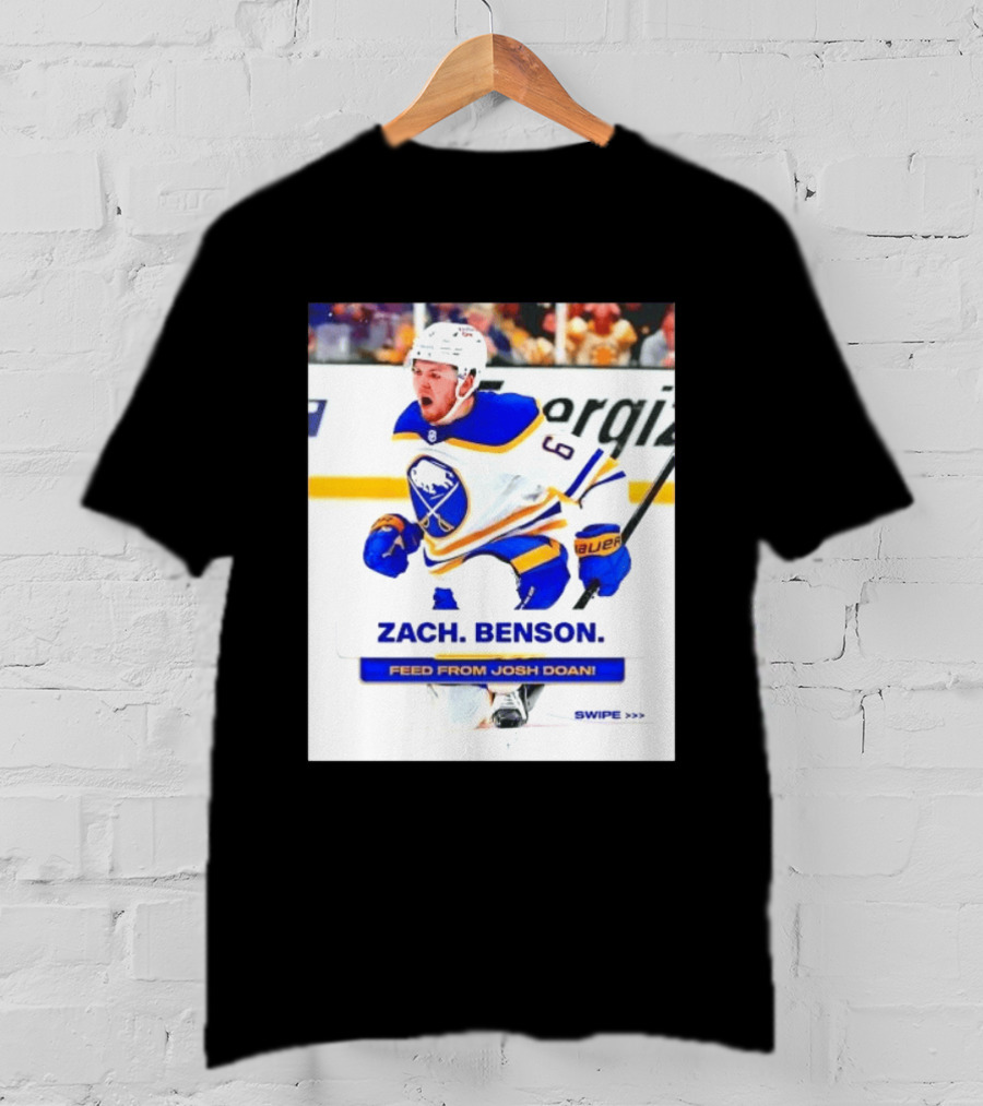 Zach Benson Buffalo Sabres Feed From Josh Doan Swipe T-Shirt