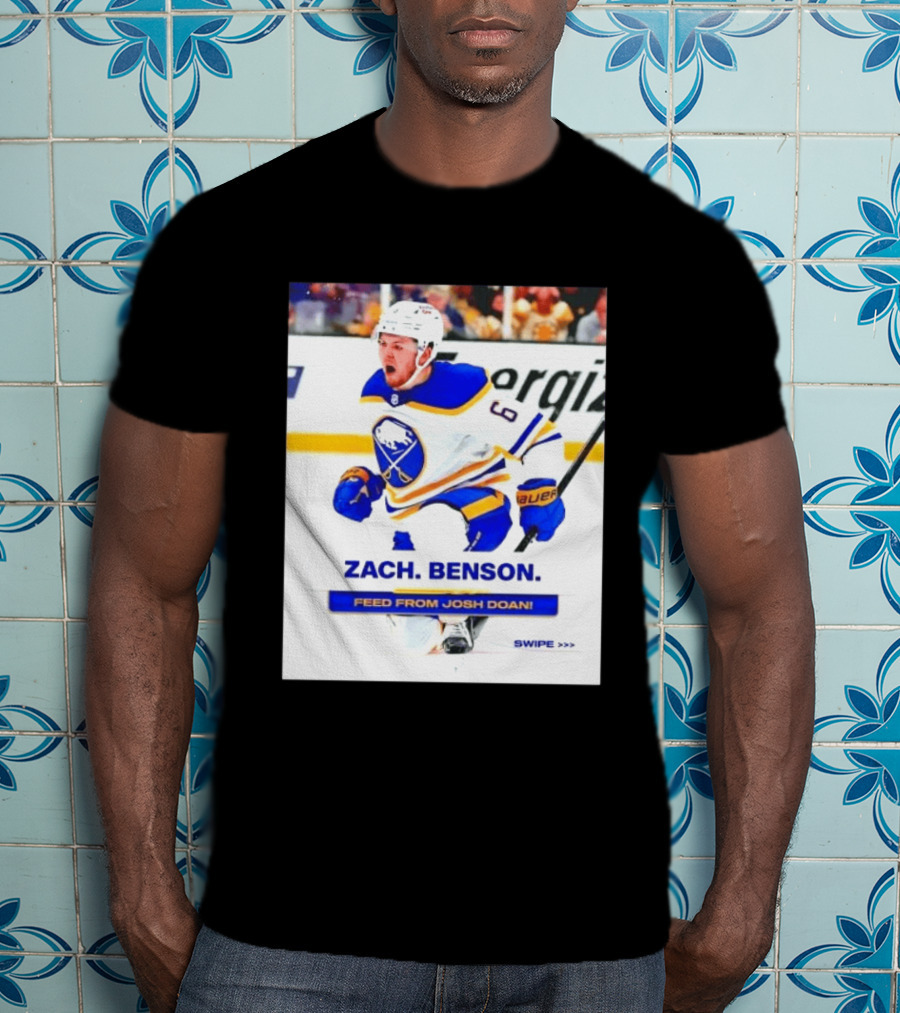 Zach Benson Buffalo Sabres Feed From Josh Doan Swipe T-Shirt