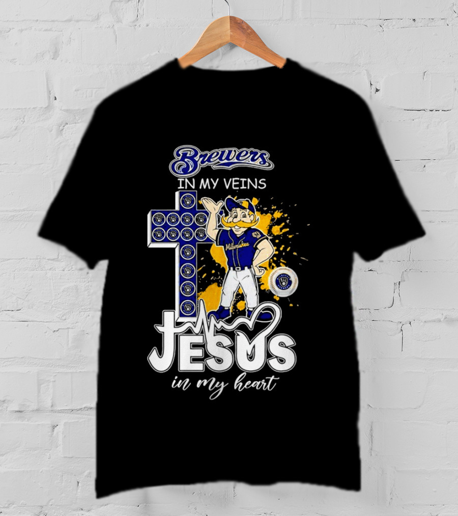 Brewers In My Veins Jesus In My Heart With Cross And Brewman T-Shirt