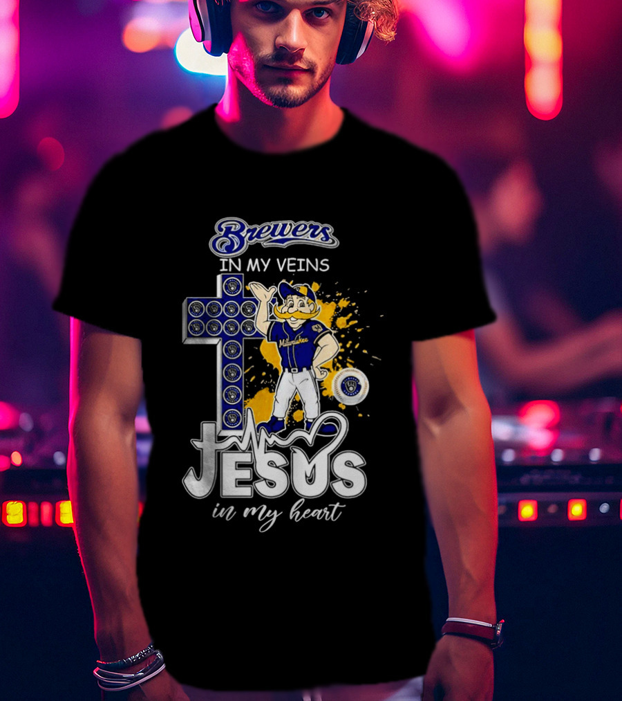 Brewers In My Veins Jesus In My Heart With Cross And Brewman T-Shirt