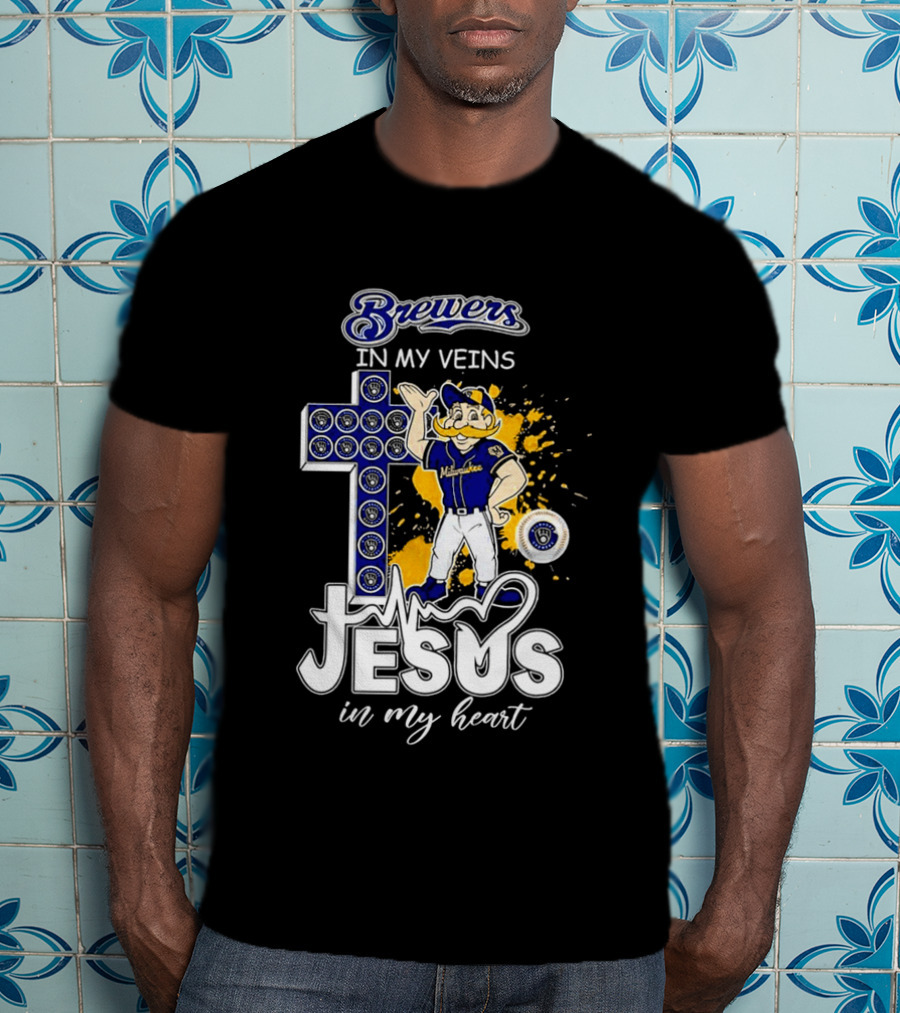 Brewers In My Veins Jesus In My Heart With Cross And Brewman T-Shirt