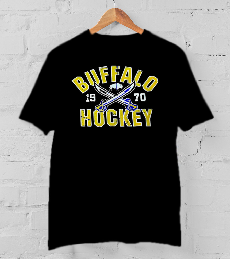 Buffalo Sabres Hockey 1970 NHL Team Logo With Crossed Swords And Buffalo T-Shirt
