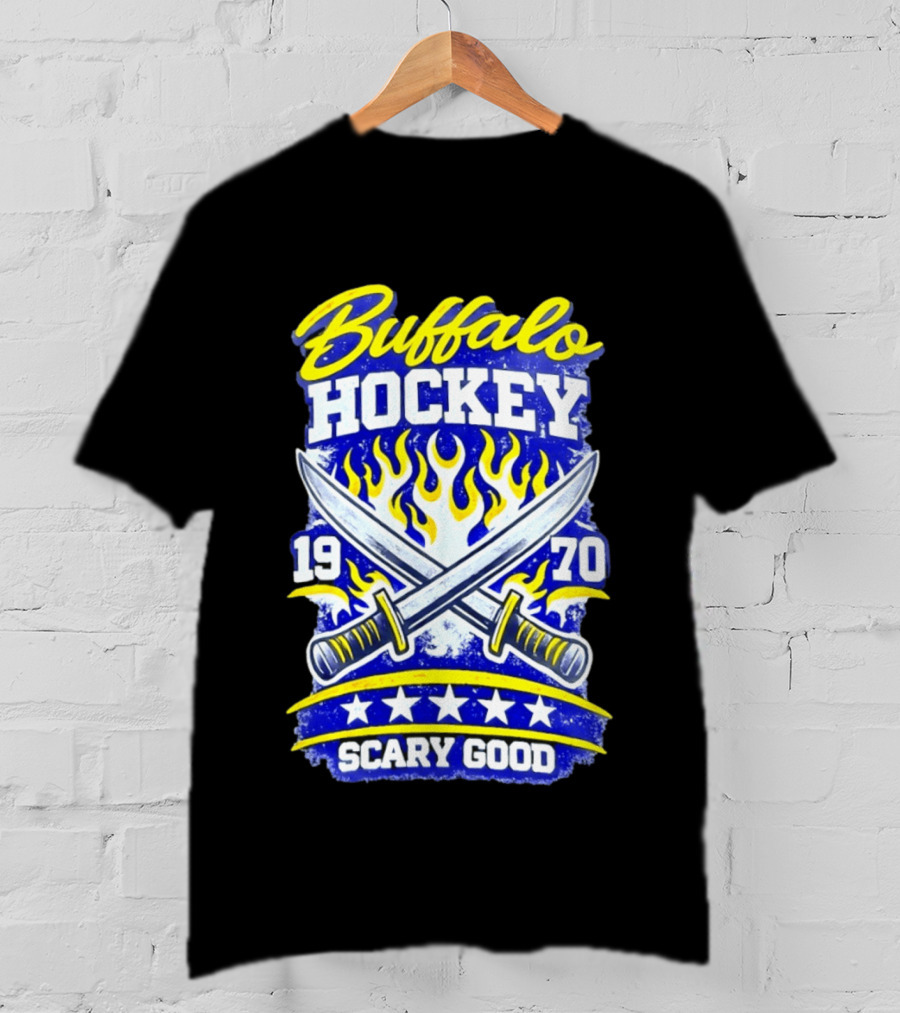 Buffalo Hockey 1970 Scary Good Crossed Swords Flames T-Shirt