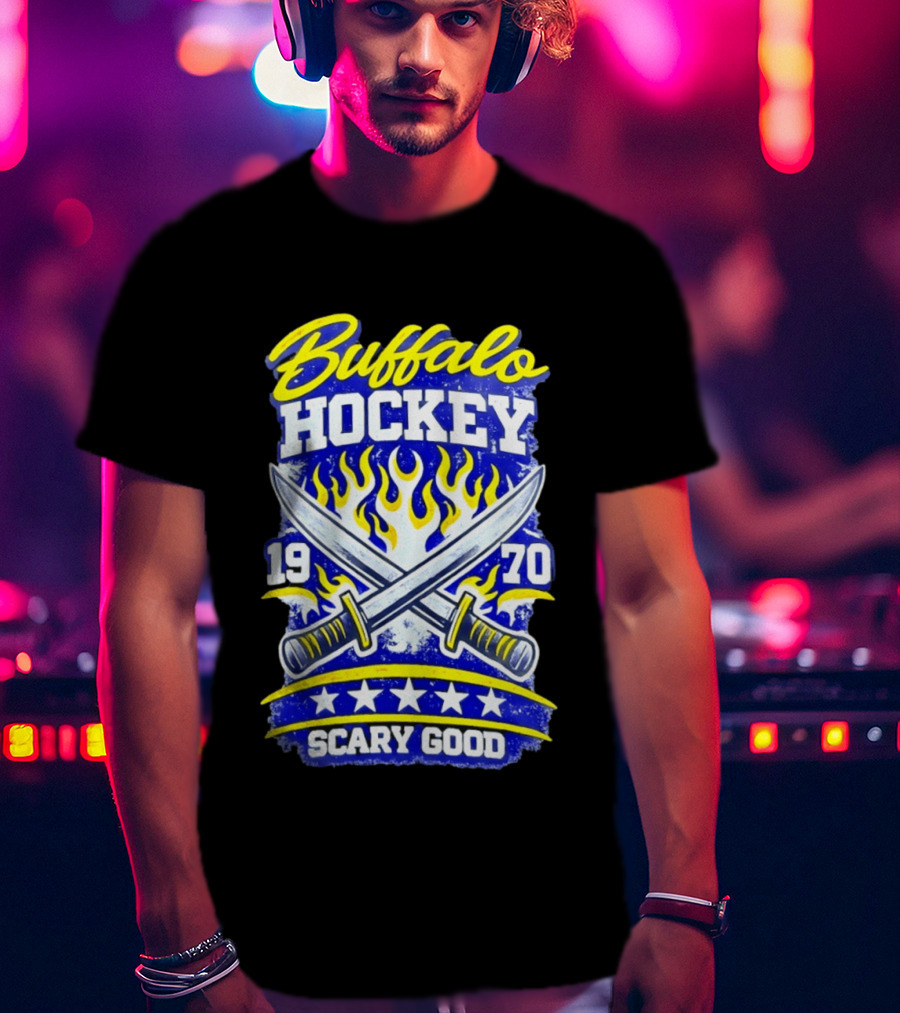Buffalo Hockey 1970 Scary Good Crossed Swords Flames T-Shirt