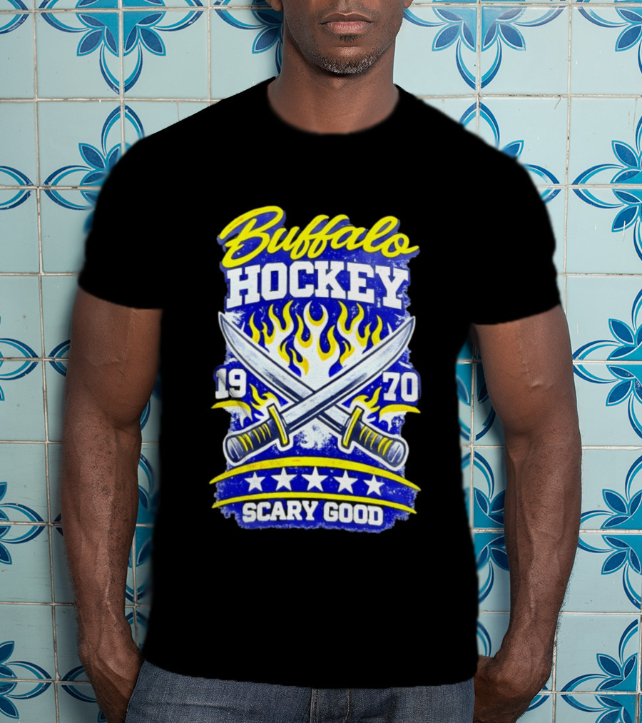 Buffalo Hockey 1970 Scary Good Crossed Swords Flames T-Shirt