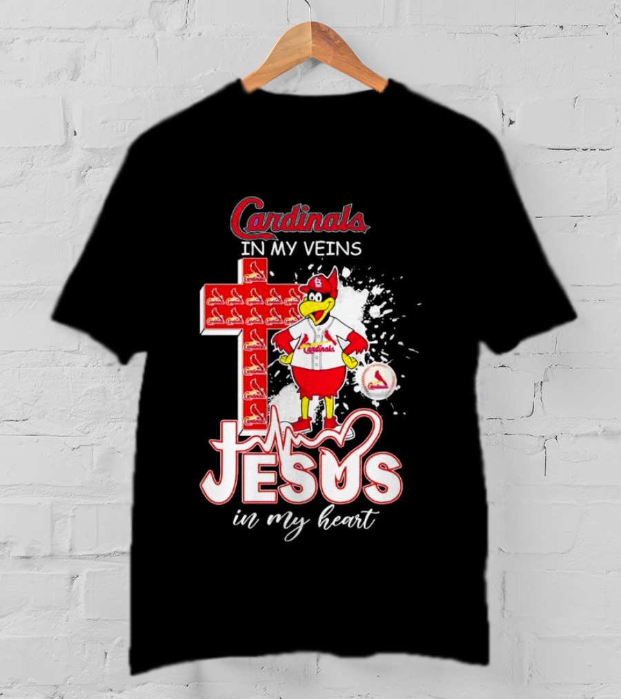 Cardinals In My Veins Jesus In My Heart Cross T-Shirt