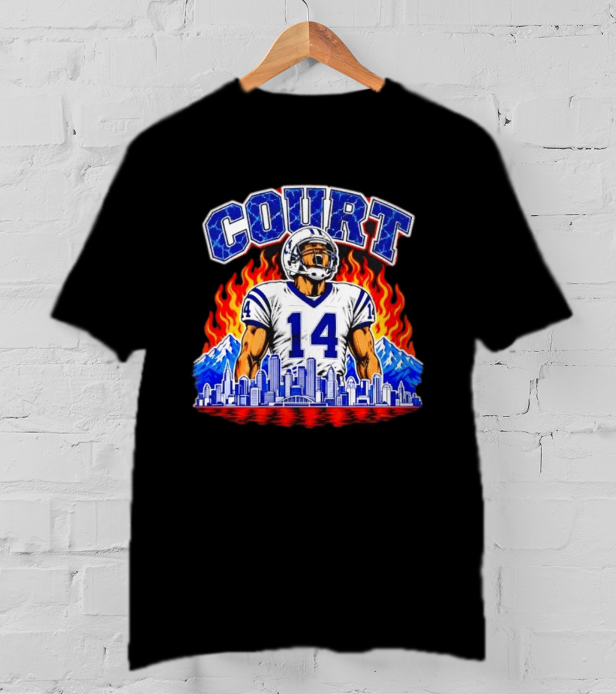 Courtland Sutton Court 14 Skyline Flames Broncos T-Shirt