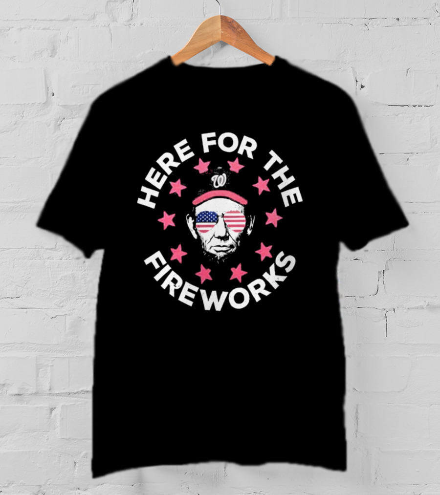 Here For The Fireworks Nationals 4th Of July Patriotic American Flag Sunglasses Stars T-Shirt