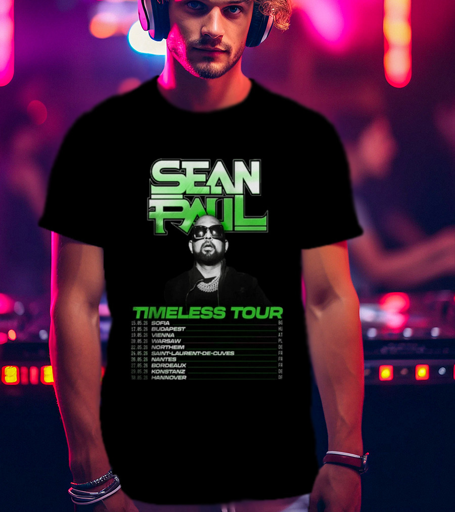 Sean Paul Timeless Tour Sofia Budapest Vienna Warsaw 2026 T-Shirt