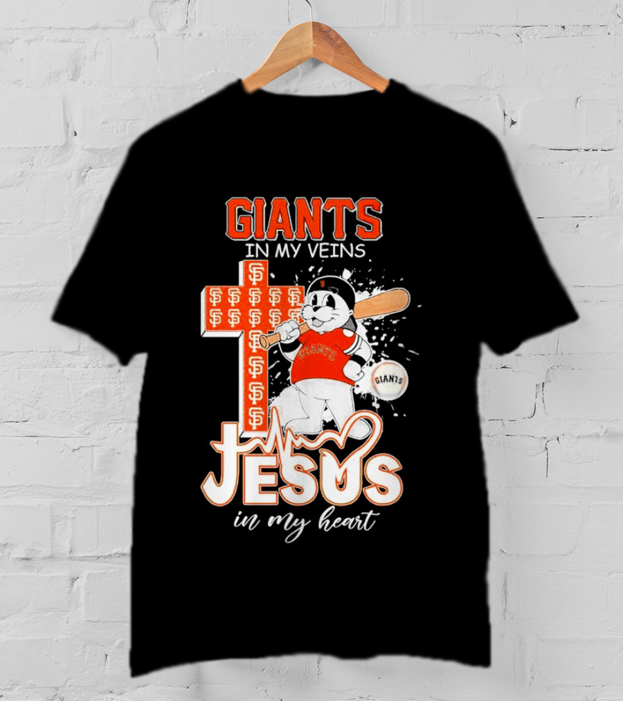 Giants In My Veins Jesus In My Heart Baseball Cross T-Shirt