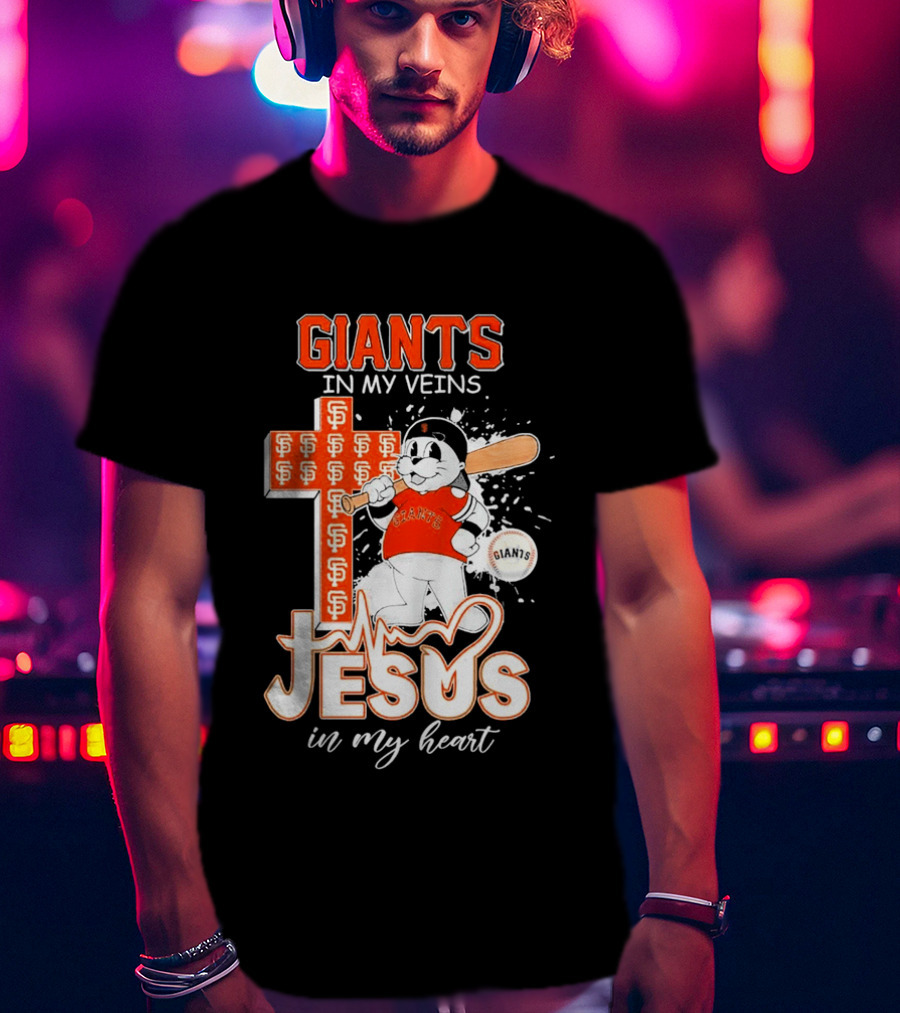 Giants In My Veins Jesus In My Heart Baseball Cross T-Shirt