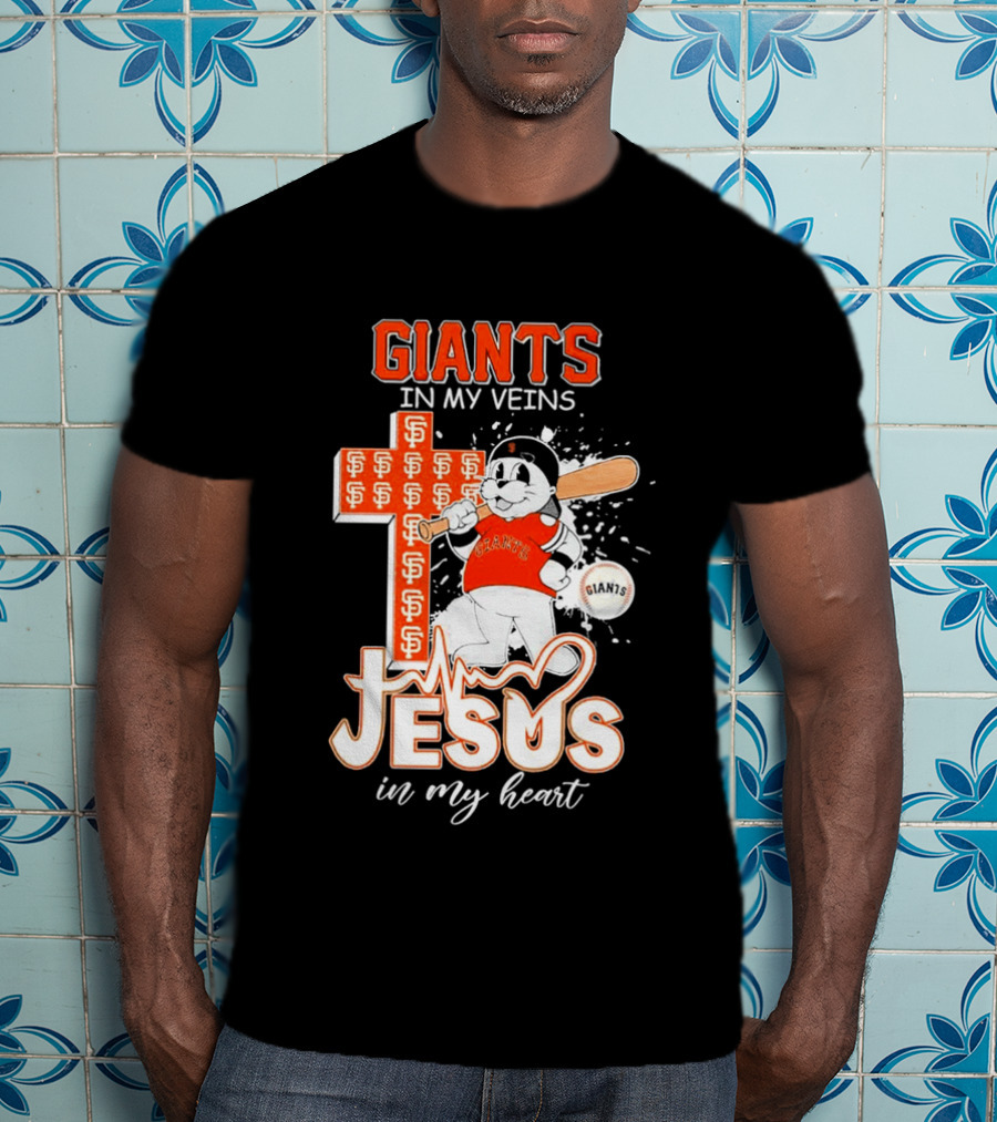 Giants In My Veins Jesus In My Heart Baseball Cross T-Shirt