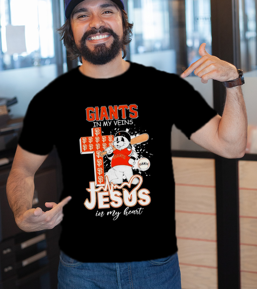 Giants In My Veins Jesus In My Heart Baseball Cross T-Shirt