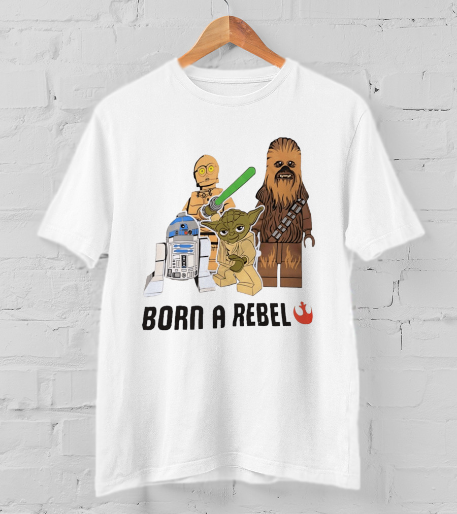 Born A Rebel Star Wars LEGO Characters Yoda Chewbacca R2 D2 C 3PO T-Shirt