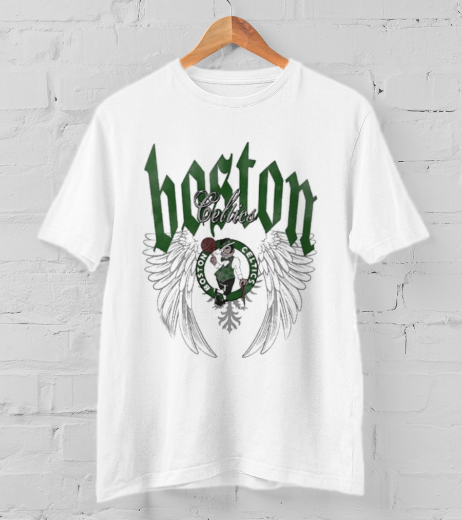 Boston Celtics Basketball Old English Winged Shamrock T-Shirt
