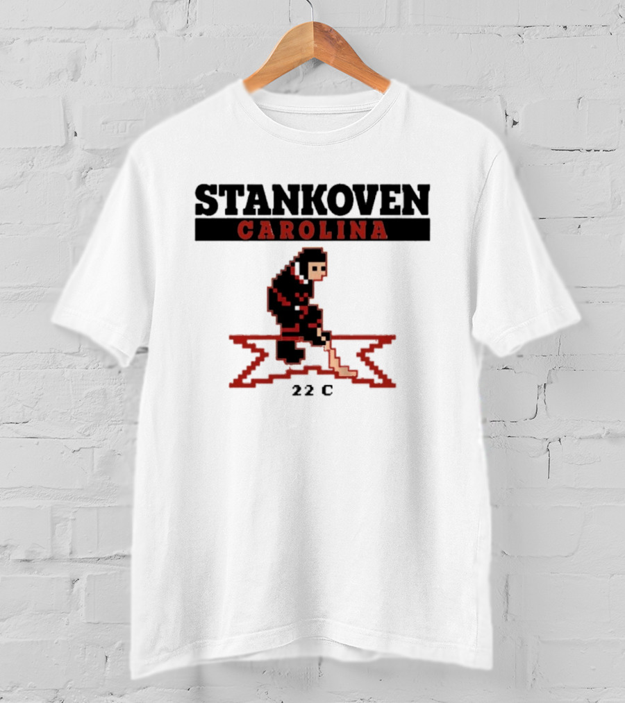 Stankoven Carolina 22C Pixel Hockey Player Retro Styling T-Shirt