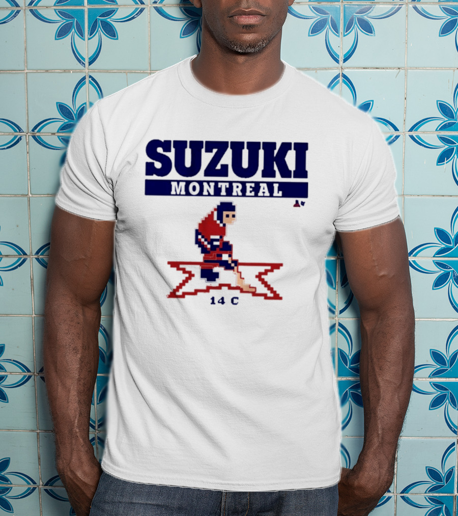 SUZUKI Montreal 14 C Red Hockey Player Pixel T-Shirt