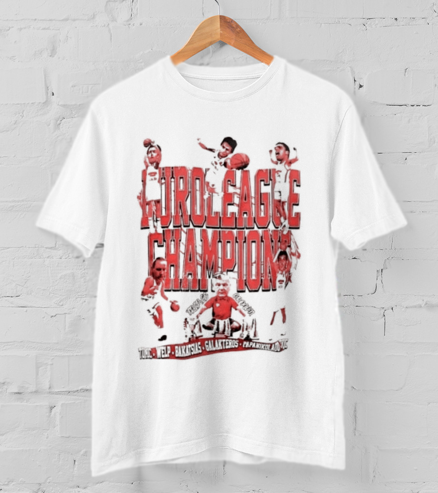 Olympiacos B.C Euroleague Champion Triple Crown Players T-Shirt