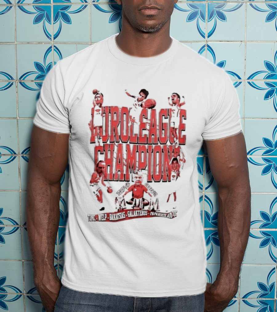 Olympiacos B.C Euroleague Champion Triple Crown Players T-Shirt