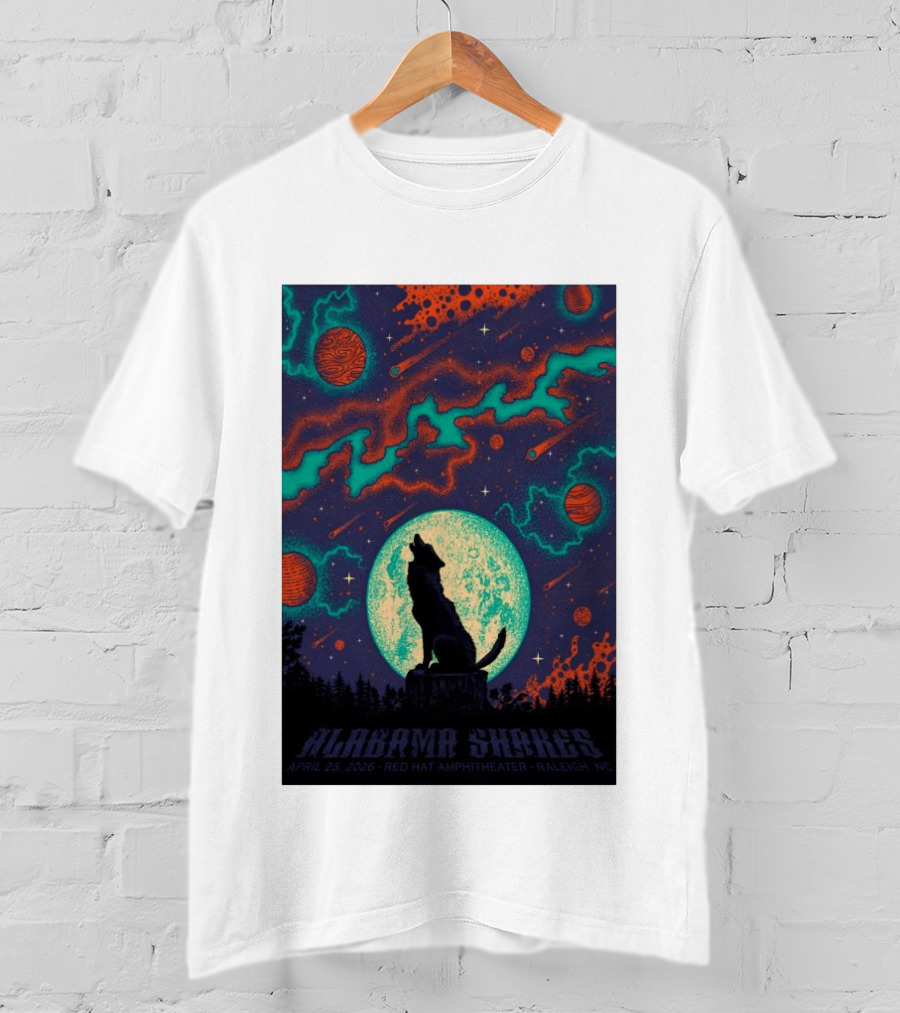 Alabama Shakes Apr 25 2026 Red Hat Amphitheater Raleigh NC Wolf Moon Cosmic Scene T-Shirt