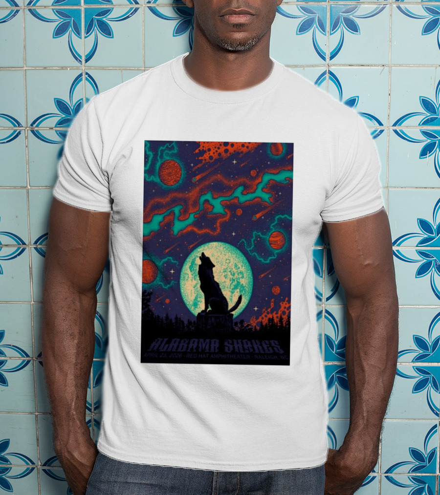 Alabama Shakes Apr 25 2026 Red Hat Amphitheater Raleigh NC Wolf Moon Cosmic Scene T-Shirt