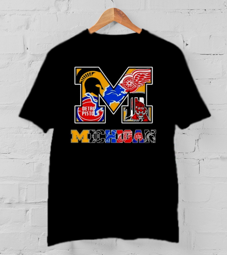 Michigan Sports Team Logos Mashup Detroit Pistons Red Wings Lions Spartans Tigers T-Shirt