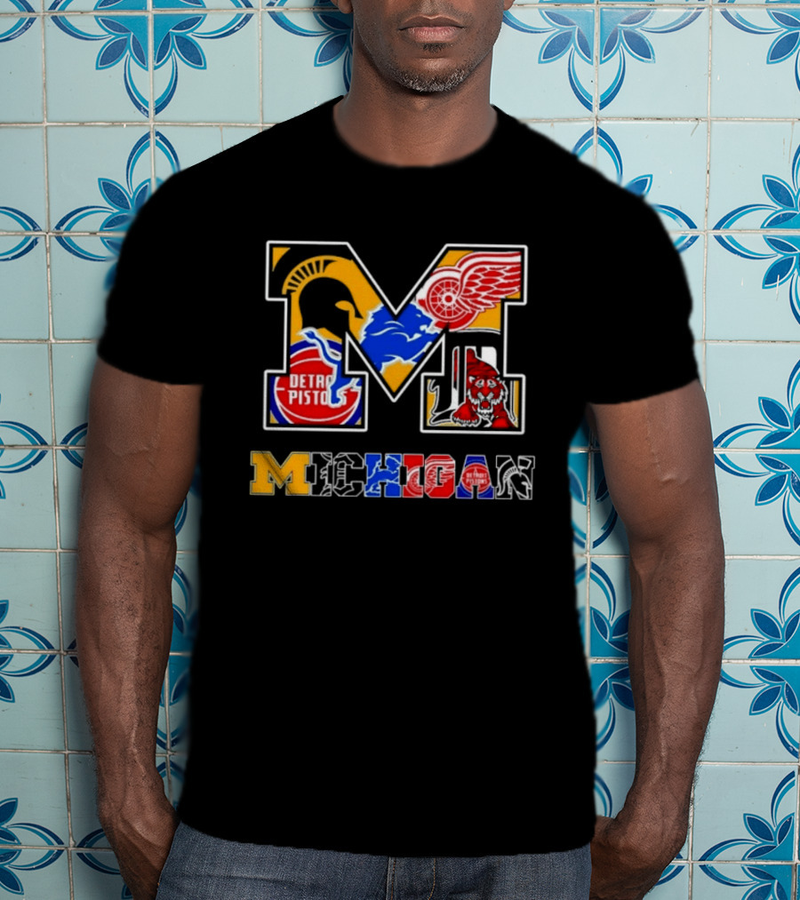 Michigan Sports Team Logos Mashup Detroit Pistons Red Wings Lions Spartans Tigers T-Shirt