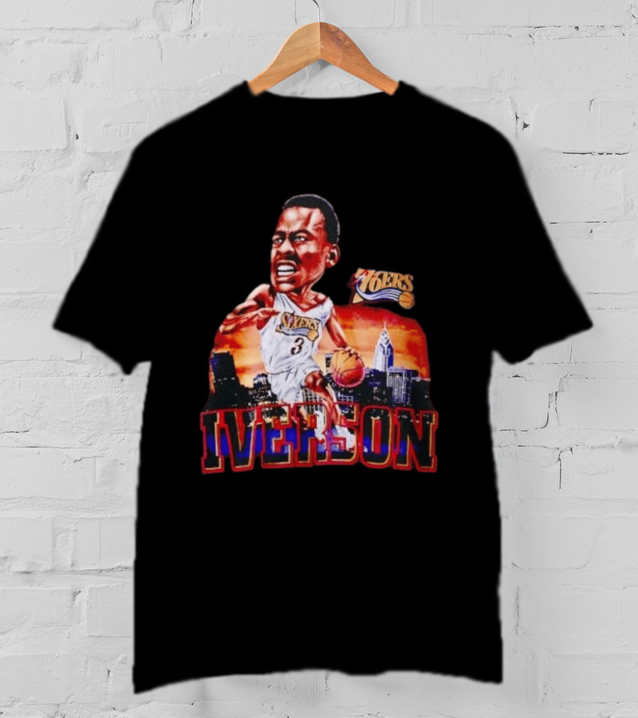 Allen Iverson 76ers Caricature With Philadelphia Skyline T-Shirt