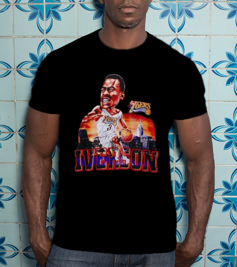Allen Iverson 76ers Caricature With Philadelphia Skyline T-Shirt
