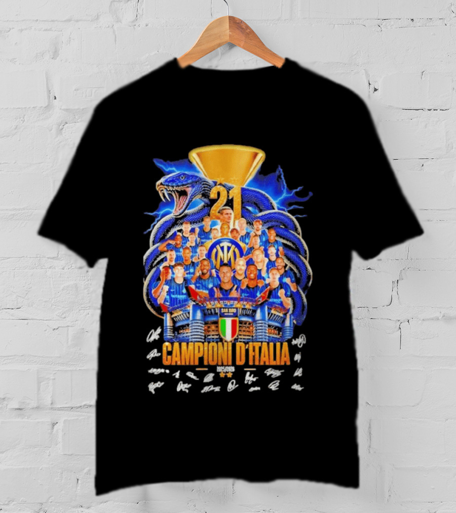 Inter Milan FC Campioni D'Italia 2025 26 San Siro Snake Trophy Signatures T-Shirt