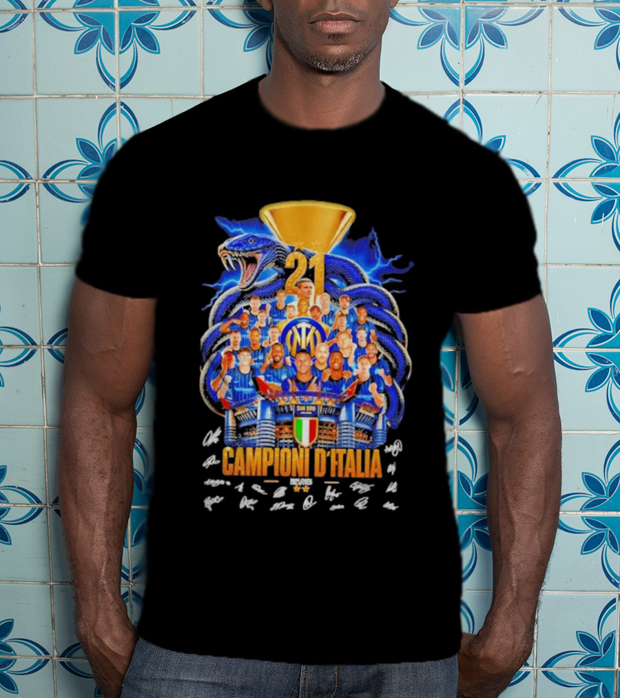 Inter Milan FC Campioni D'Italia 2025 26 San Siro Snake Trophy Signatures T-Shirt