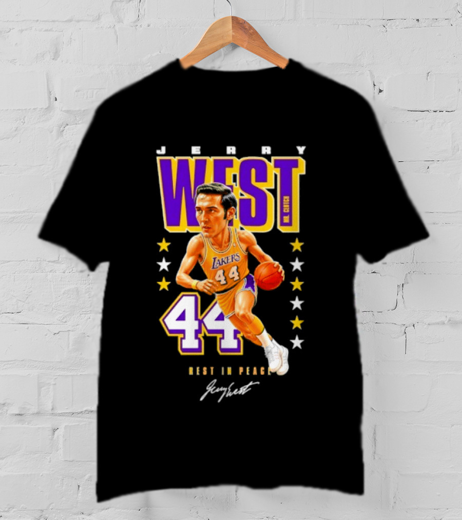 Jerry West Lakers 44 Rest In Peace Caricature Basketball Legend T-Shirt