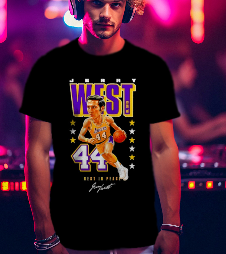 Jerry West Lakers 44 Rest In Peace Caricature Basketball Legend T-Shirt