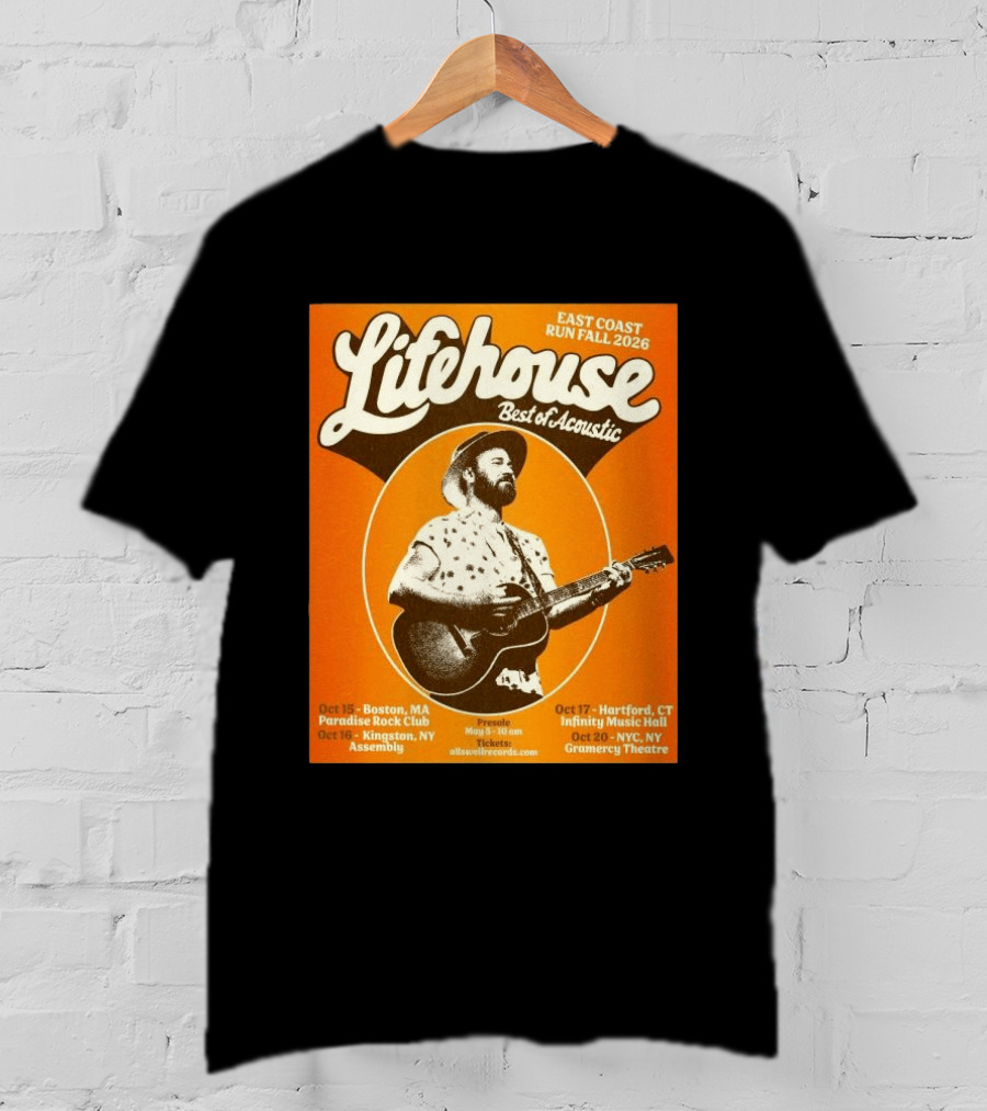 Lifehouse Best Of Acoustic East Coast Run Fall Tour 2026 Boston Hartford Kingston NYC T-Shirt