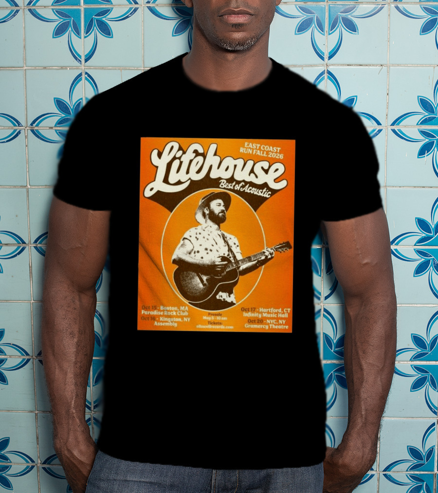 Lifehouse Best Of Acoustic East Coast Run Fall Tour 2026 Boston Hartford Kingston NYC T-Shirt