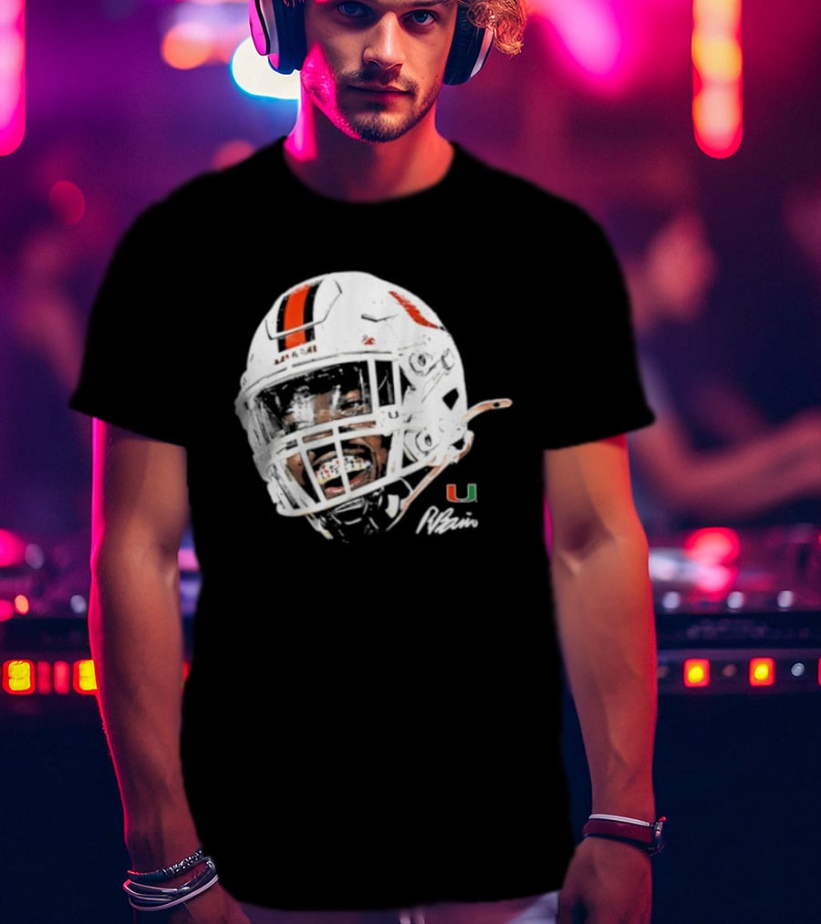 Miami Hurricanes Rueben Bain Jr. Game Face Helmet NCAA Football U T-Shirt