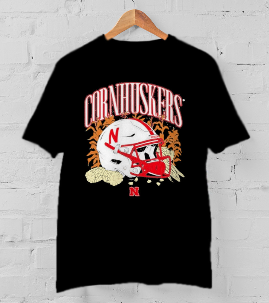 Cornhuskers Nebraska Football Helmet Ncaa Corn Stalks Iconic Red Letter N T-Shirt