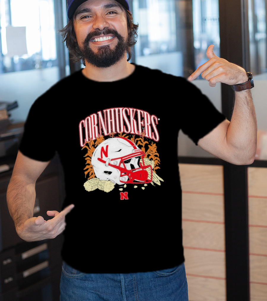 Cornhuskers Nebraska Football Helmet Ncaa Corn Stalks Iconic Red Letter N T-Shirt