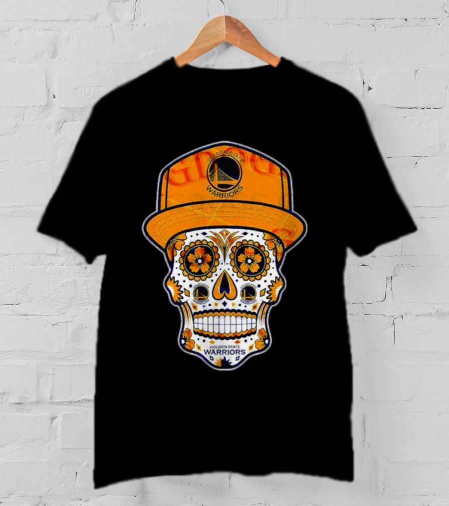Golden State Warriors Sugar Skull Día De Muertos Cap And Floral T-Shirt