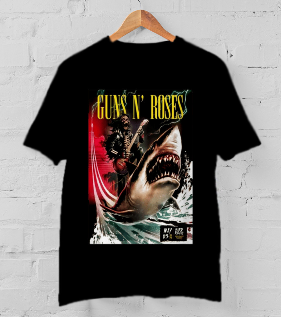 Guns N' Roses May 05 2026 Hard Rock Live Hollywood Concert Skeleton Guitarist Shark Wave T-Shirt