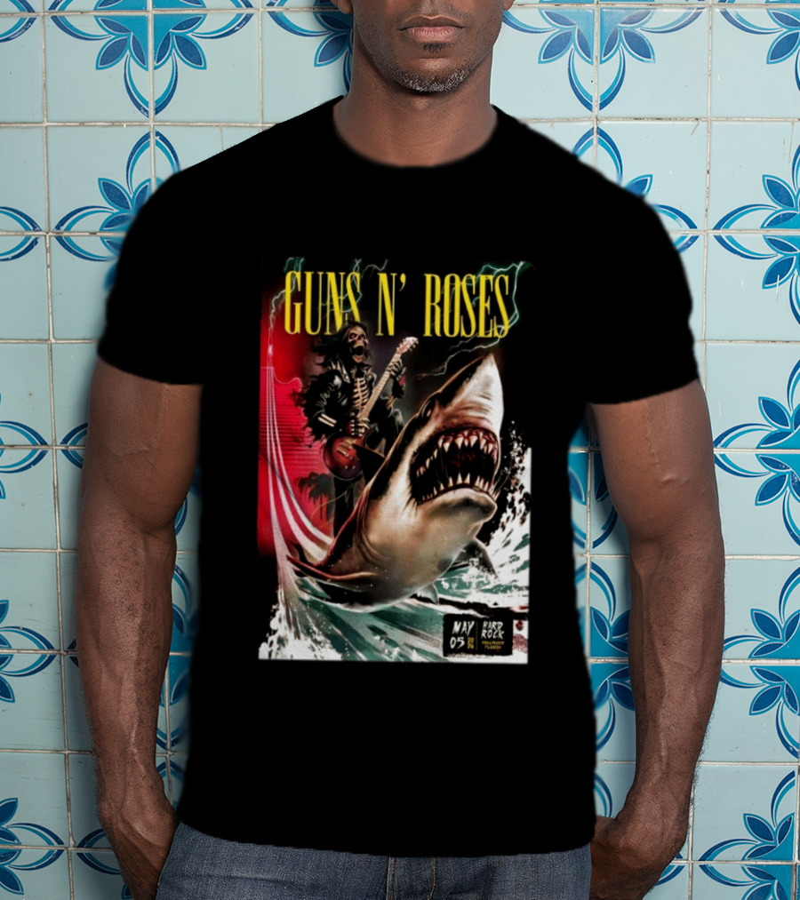 Guns N' Roses May 05 2026 Hard Rock Live Hollywood Concert Skeleton Guitarist Shark Wave T-Shirt