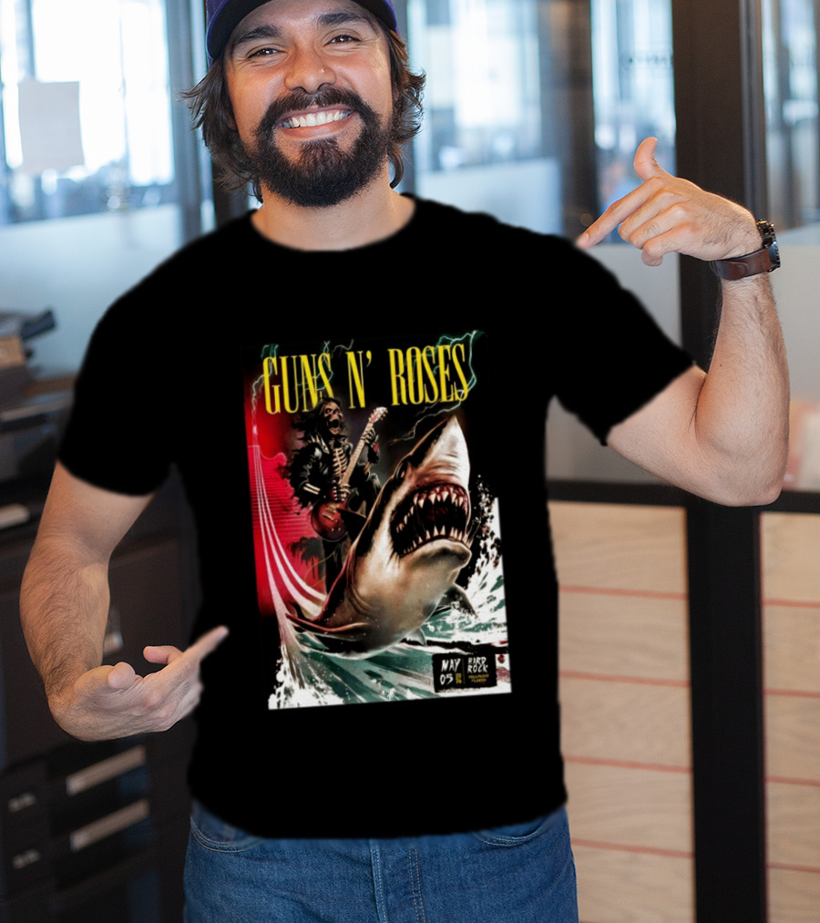 Guns N' Roses May 05 2026 Hard Rock Live Hollywood Concert Skeleton Guitarist Shark Wave T-Shirt