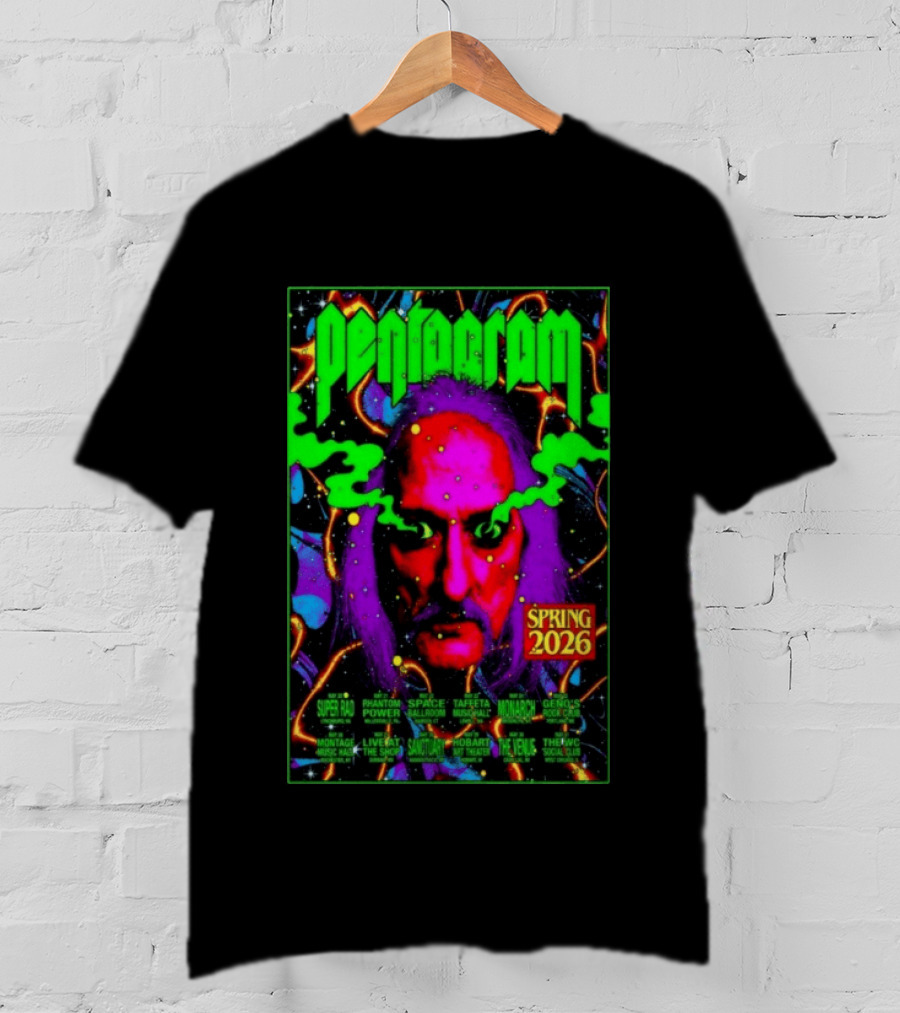 Pentagram Spring Tour May 2026 Psychedelic Neon Art With Iconic Face T-Shirt