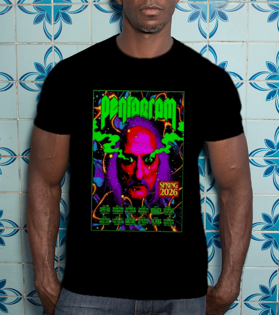 Pentagram Spring Tour May 2026 Psychedelic Neon Art With Iconic Face T-Shirt