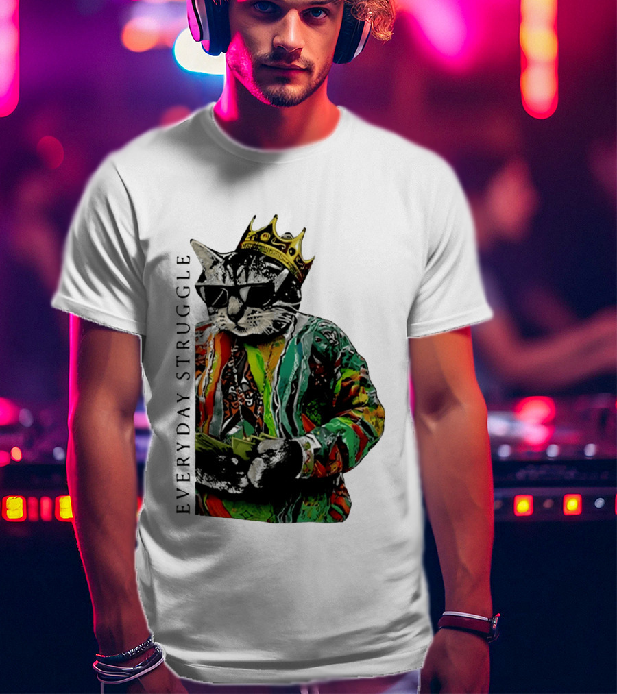 Everyday Struggle Notorious B.I.G Cat Meme Crown Sunglasses T-Shirt