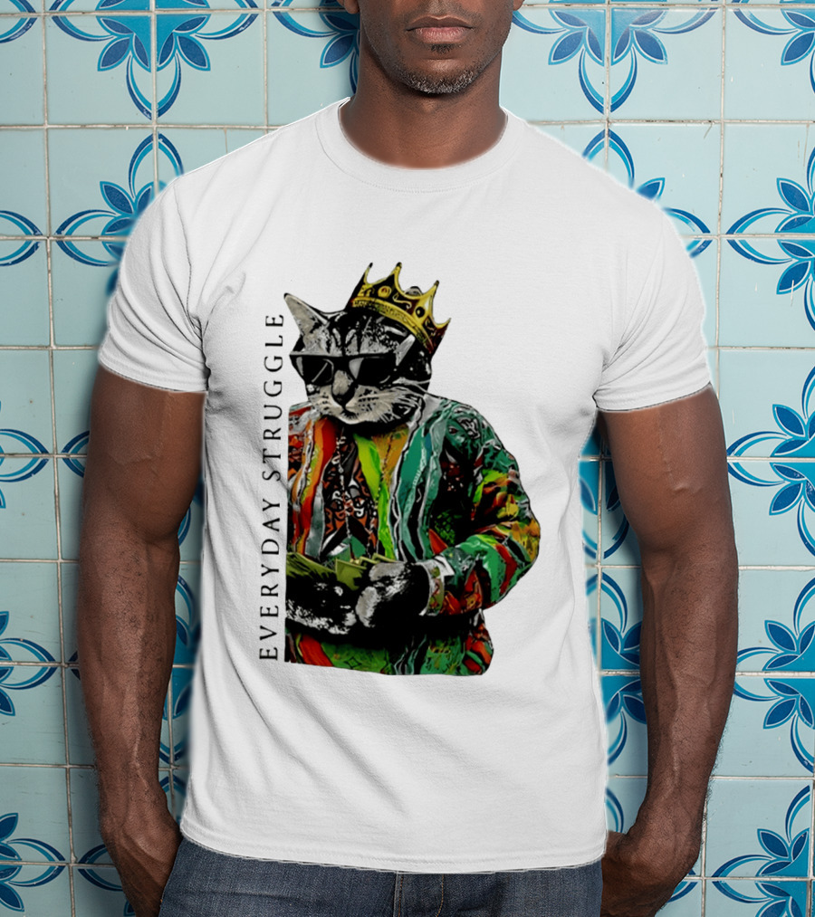 Everyday Struggle Notorious B.I.G Cat Meme Crown Sunglasses T-Shirt