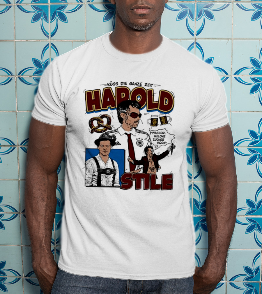 Harold Stile Kuss Die Ganze Zeit Comic Pretzel Sunglasses Police T-Shirt