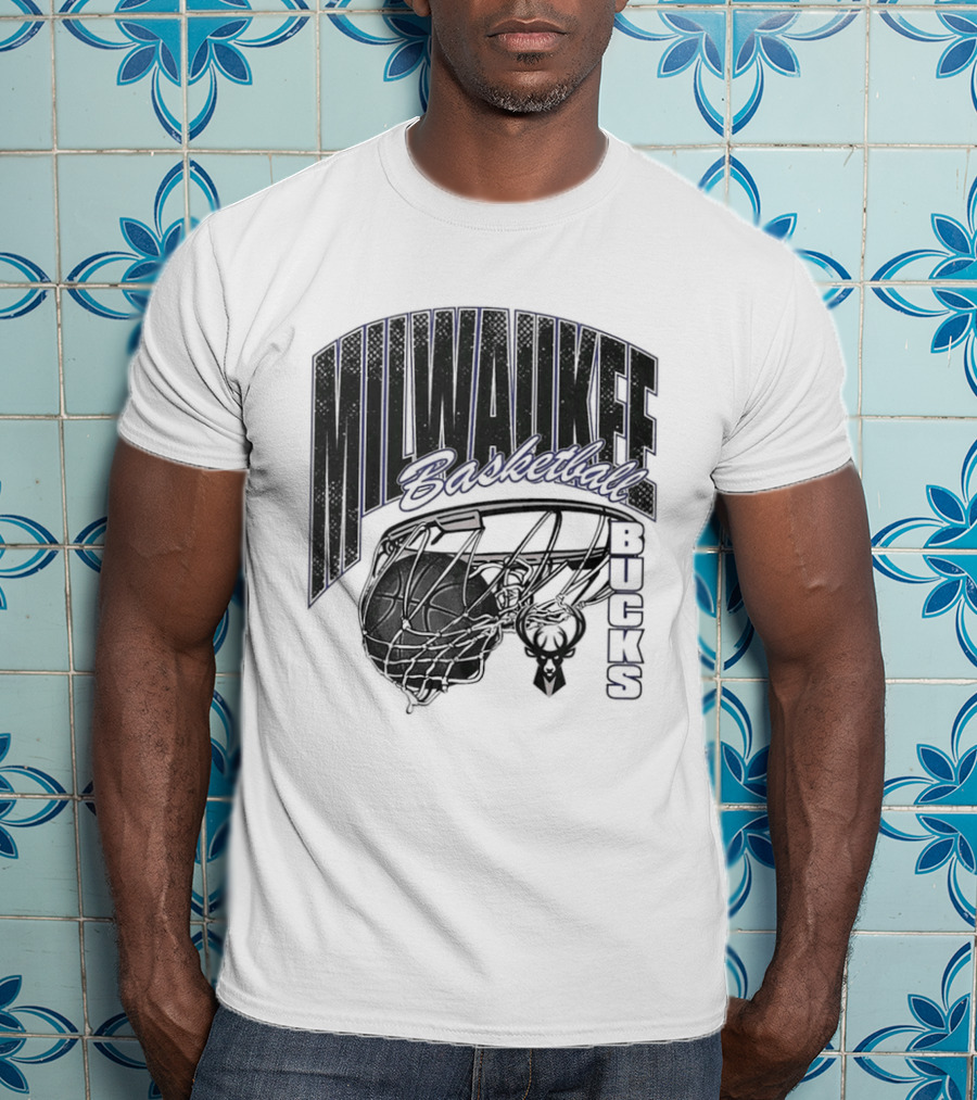 Milwaukee Bucks Basketball Swish Deer Hoop T-Shirt