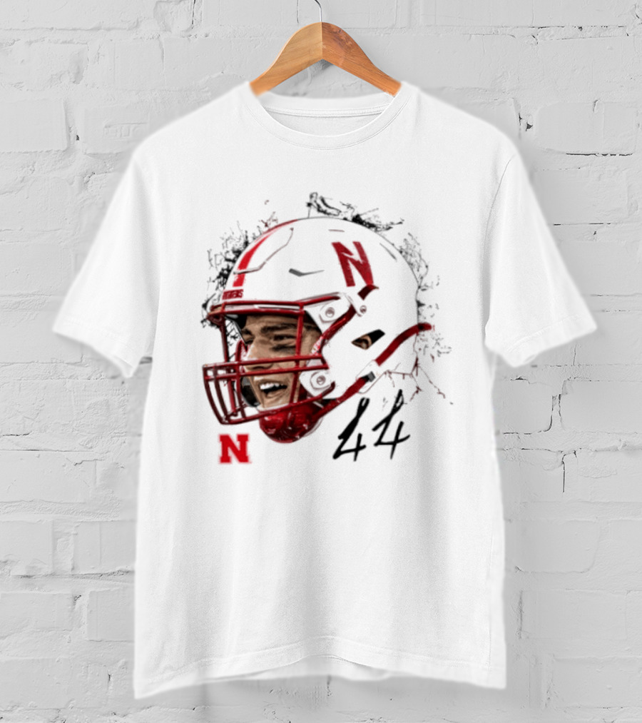 NCAA Football Nebraska Cornhuskers Luke Lindenmeyer Game Face 44 Helmet T-Shirt