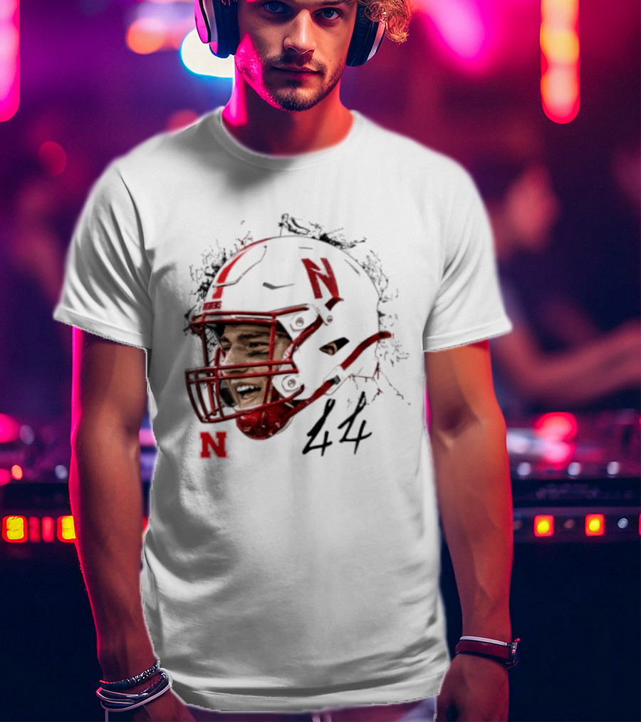 NCAA Football Nebraska Cornhuskers Luke Lindenmeyer Game Face 44 Helmet T-Shirt